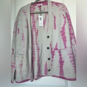 NWT Unsubscribed 100% cashmere boyfriend tie dye cardigan pink
